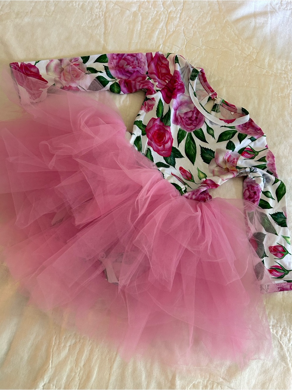 Bums and Roses Pink Floral Tulle Party Dress for Girls